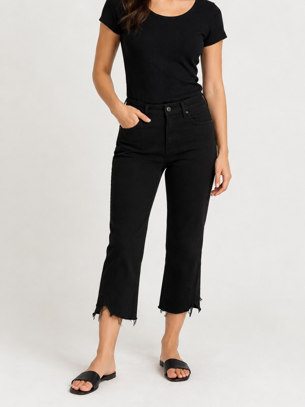 DRIFTWOOD Black Cropped Raw-Hem High-Rise Jeans